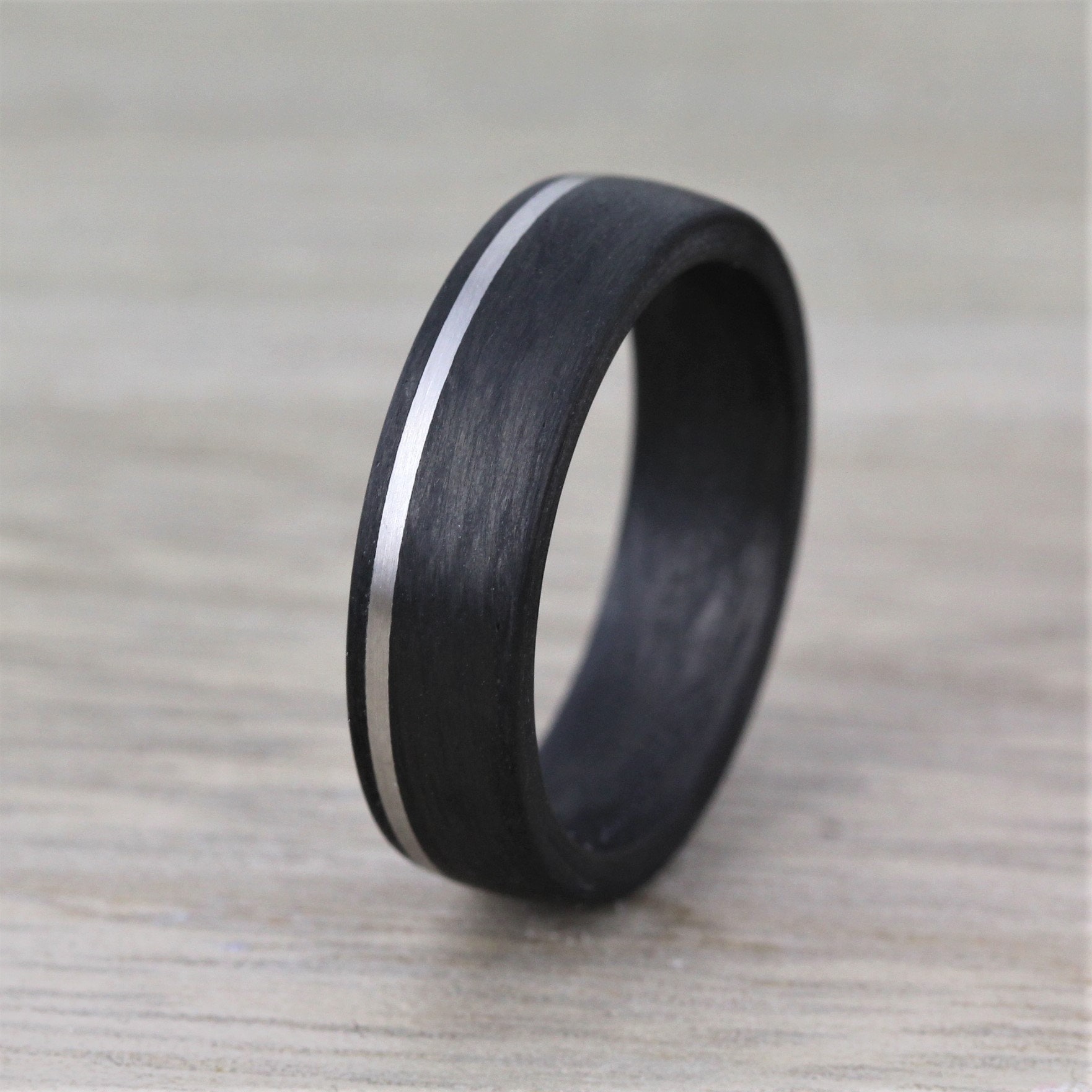 Black Carbon Fibre & Silver Palladium, 6mm wide, Wedding ring band with Free Engraving/personalisation, Court shape