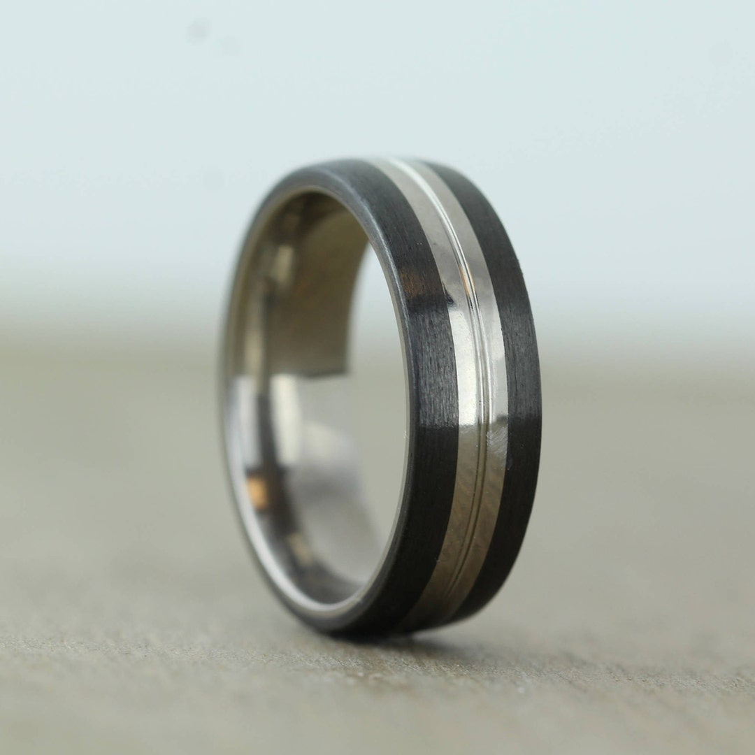 Carbon Fibre & Titanium Wedding / Engagement Ring 7mm With - Etsy UK
