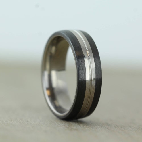 Carbon Fibre & Titanium Wedding / Engagement Ring 7mm With Etsy UK
