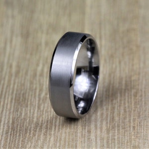 Men&#39;s Tantalum Wedding Ring Band Bevelled Edge, 5mm - 7mm width. Brushed centre, polished edges,  Comfort Fit, Personalisation. Alternative