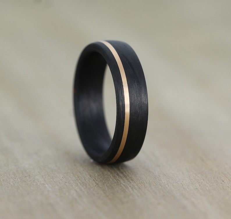 6mm Carbon Fibre & Rose Gold Wedding/Engagement ring with Free Engraving Wedding band image 1