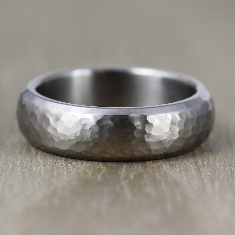 Wedding Band Hammered Effect. 6mm Titanium with FREE Engraving Hammered effect WeddingEngagement Ring