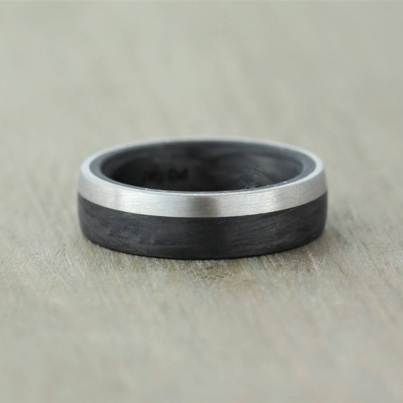 Carbon Fibre & Palladium Wedding/Engagement Ring 6 or 7mm wide | Etsy