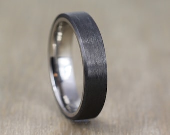 D Shape Titanium & Carbon Fibre Wedding/Engagement Ring with FREE engraving! Black Carbon Fiber Wedding band.