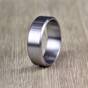 Tantalum Wedding Ring with bevelled edges. All Matt/Brushed finish in 5, 6 or 7mm width. Matt Finish, Comfort Fit with FREE Engraving!