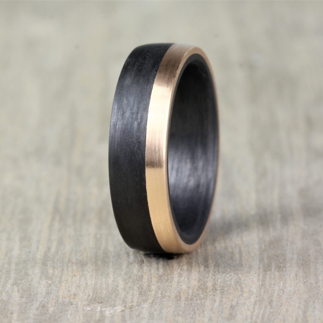 6mm Carbon Fibre & Gold Wedding/engagement Ring Band With Free