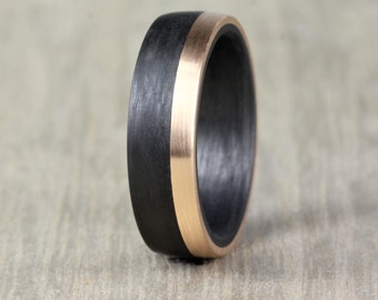 6mm Carbon Fibre & Gold Wedding/Engagement Ring band with Free Engraving! Carbon Fiber black wedding band for men