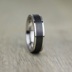 Titanium & Carbon Fibre Wedding Ring with Free Engraving! Black Carbon Fiber wedding band,  5mm width to 12mm black wedding band