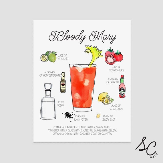 Bloody Mary 8x10 Print Cocktail Art Cocktail Recipe Etsy