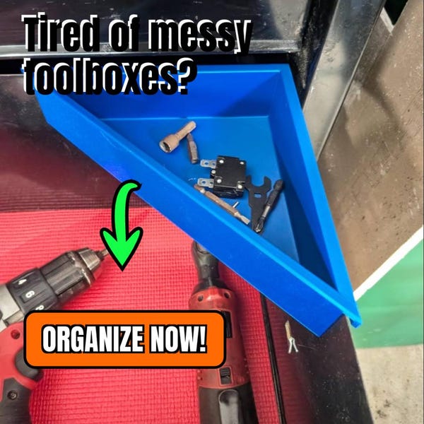 3D Printed Triangle Tool Tray - Drawer Lip-Mount Shop Organizer