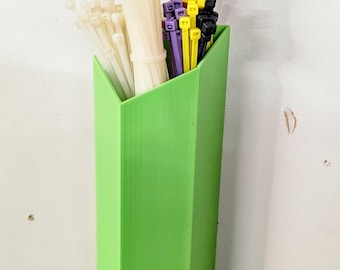 Large Wall-Mounted Zip Tie Holder | 9.5” Tall Cable Tie Organizer | 3D Printed Workshop & Garage Storage