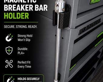 Magnetic Breaker Bar Holder | Tool Cart & Toolbox Mount | 3D Printed Garage Organizer