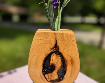 Hickory Wood Bud Vase | Live Edge, Natural Bark Inclusion, Rustic Modern Decor