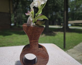 Wood Bud Vase, African Mahogany Sculptural Single Stem Holder