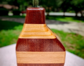 Handcrafted African Mahogany Pine Bud Vase | Modern Wood Flower Decor
