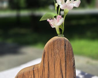 Heart Shaped Reclaimed Barn Wood Vase | Rustic Farmhouse Decor, One-of-a-Kind Flower Holder
