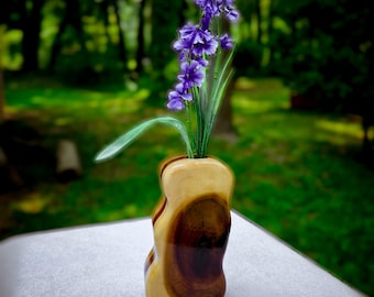 Handcrafted Poplar Mahogany Bud Vase | Sculptural Wood Art, Natural Bloom Collection
