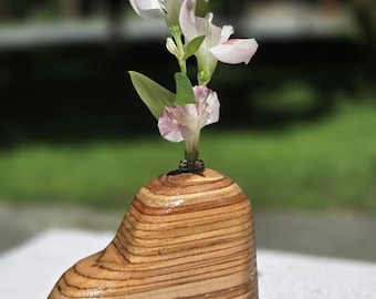 Handcrafted Heart Shaped Pine Bud Vase | Modern Wood Flower Holder
