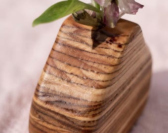 Wooden Bud Vase, Layered Pine Single Stem | Modern Wood Decor