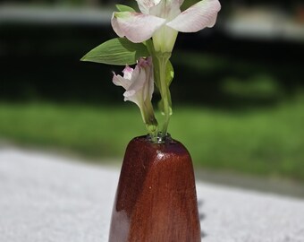 Mini African Mahogany Bud Vase | Handcrafted Wood Home Decor (Approx. 3" Tall)