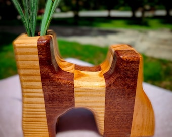 Handcrafted African Mahogany and Pine Bud Vase | Modern Sculptural Wood Home Decor