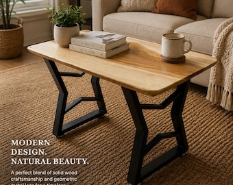 Figured Poplar Side Table | Handmade Solid Wood Accent Table with Black Metal Legs