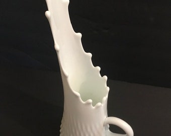 Fenton White Milk Glass Swung Hobnail Pitcher Vase