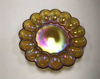 Carnival Glass Iridescent Egg Plate