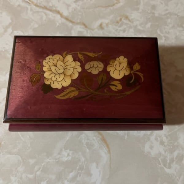 Italian Hand Made Inlaid Wood Musical Jewelry Box