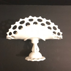 White Milk Glass Banana Bowl Centerpiece Doric Lace
