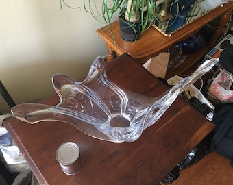 Cofrac Art Verrier Free-form Large Crystal Bowl Vase Signed