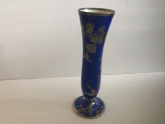 Rosenthal Silver Overlay Cobalt Blue Vase Signed Plossberg Germany 031-2