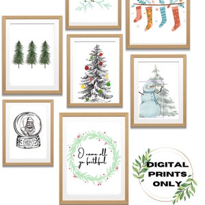 Christmas Art Bundle_7 Digital Prints_Minimalist Christmas_Snowman_Santa_Christmas Tree_Reindeer_Printable Art_Download Only