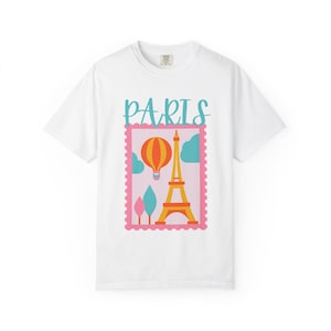 Camiseta unisex teñida con temática de París, camiseta de viaje, camiseta de la Torre Eiffel, ropa de vacaciones, regalo para los amantes de los viajes.