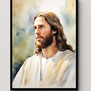 Portrait de Jésus-Christ à l'aquarelle : décoration d'intérieur chrétienne (téléchargement numérique)