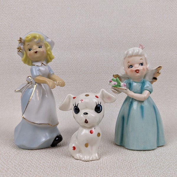Your Choice - Vintage Mid-Century Figurines - Nippon Yoko Boeki Angel, Norcrest Nurse or Polka Dot Puppy
