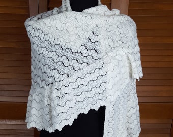Vintage 1970s Crocheted Shawl - Philippines - Creamy White