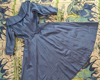 Vintage 1950s Ellen Kaye Sapphire Blue Taffeta Cocktail Dress - Fit and Flare - Size XSmall - Size 4