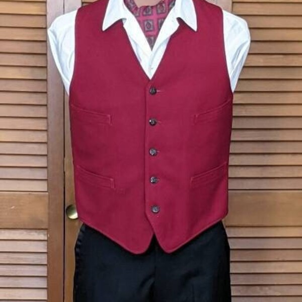 Vintage Classic Mid-Century Tuxedo Trousers and Burgundy Vest - 30 x 31 Slacks and 40L Vest - Wedding - Holiday