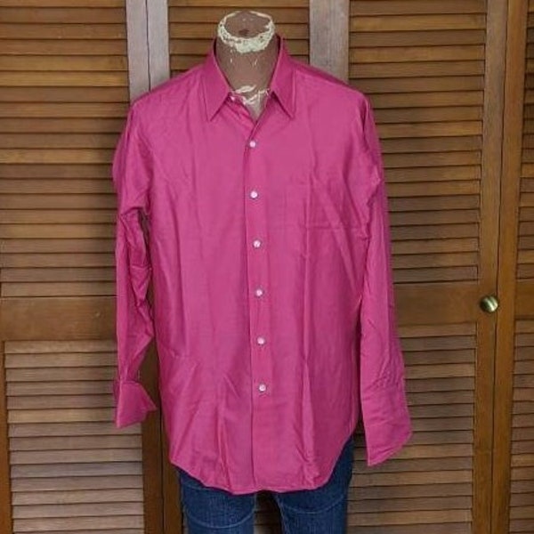 Vintage 1960's French Cuff Penney's Towncraft Raspberry Pink Poly/Cotton Shirt - Size 16 1/2 - 33