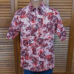 Vintage 1990s Hawaiian Print Country Club Short-Sleeved Cotton Shirt - Size Large - Tiki Shirt