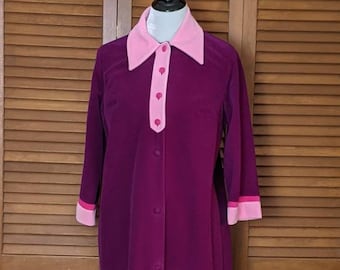 Vintage 1970s JC Penneys Loungewear Magenta Velour Long Robe - Size S