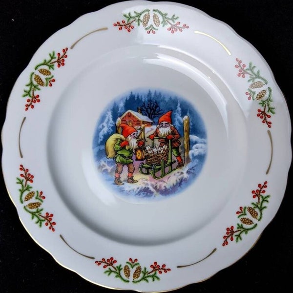 Christineholm Porcelaine Old Fashioned Christmas Dinnerware - Dinner Plate - Salad / Dessert Plate - Coupe Bowl - Bread and Butter Plate