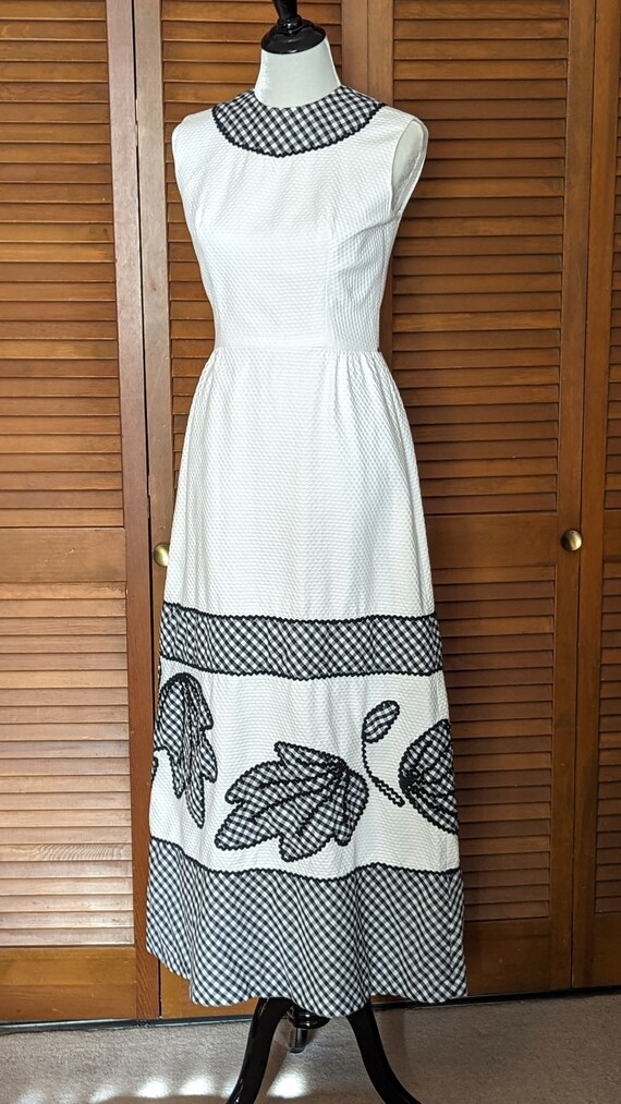 Vintage Groovy 1970s Pique and Gingham Maxi Dress… - image 5