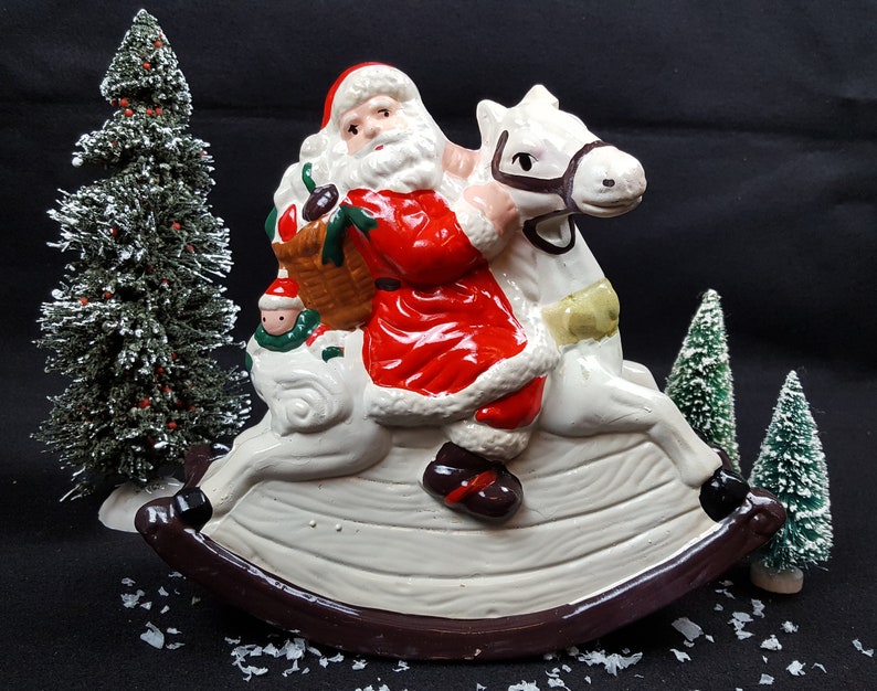 CLEARANCE Vintage Ceramic Mold Santa on Rocking Horse Etsy