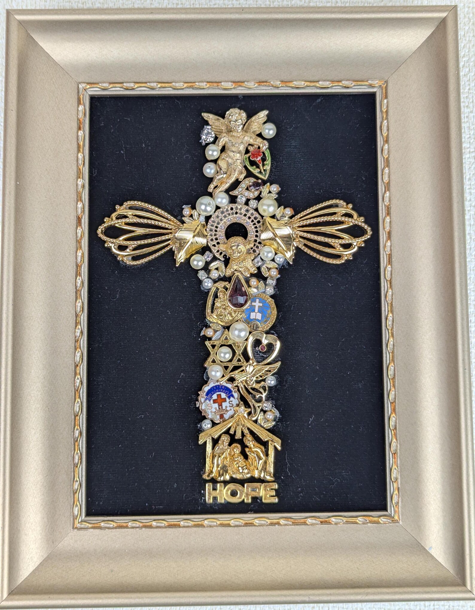 Framed Vintage Jewelry Collage - Bejeweled Cross - 5 X 7 Collage - Etsy