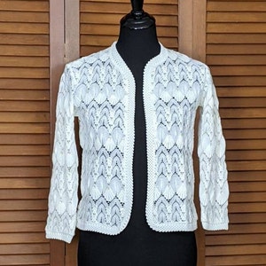 CLEARANCE!!! Vintage 1960&#39;s Sequined Glentex Ivory Acrylic Cardigan - Made in Japan - Small
