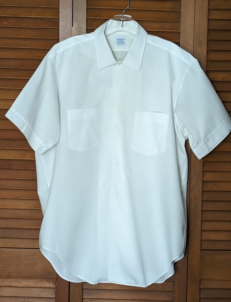 Vintage Arrow Mid-Century 100% Cotton White Short-Sleeved Men's Dress Shirt Size X-Large Arrow Bi-Way image 1