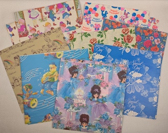 Vintage 60's - 70's Gift Wrap Assortment - 10 Full Size Sheets - Birthday and All-Occasion