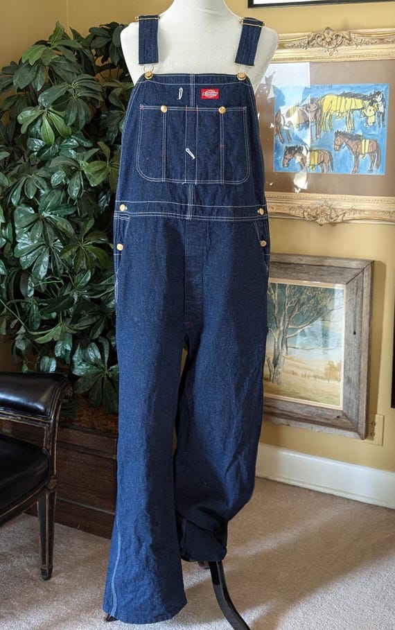 Vintage Dickies Denim Bib Overalls – Dark Wash, Made in USA (40